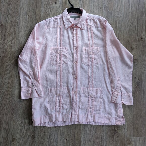 VTG Givenchy Monsieur Guayabera Cuban Dress Shirt 100% Linen | Size L - Picture 2 of 5